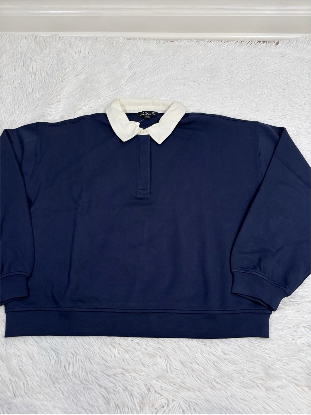 J Crew‎ NWT long sleeve Scuba-knit rugby sweatshirt oversized navy blue - Picture 5 of 12